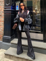 Solid Black Woman Pants Slim Fitting High Waisted Streetwear Casual Flare Pants Women Clothes Full Length Capris Trousers Women 3