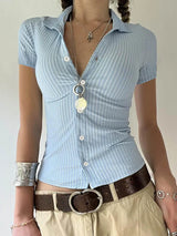 Women's Fashion Loose Cropped Poplin Shirt Vintage Long Sleeve Button-Up Blouse Chic Top with Pockets 2