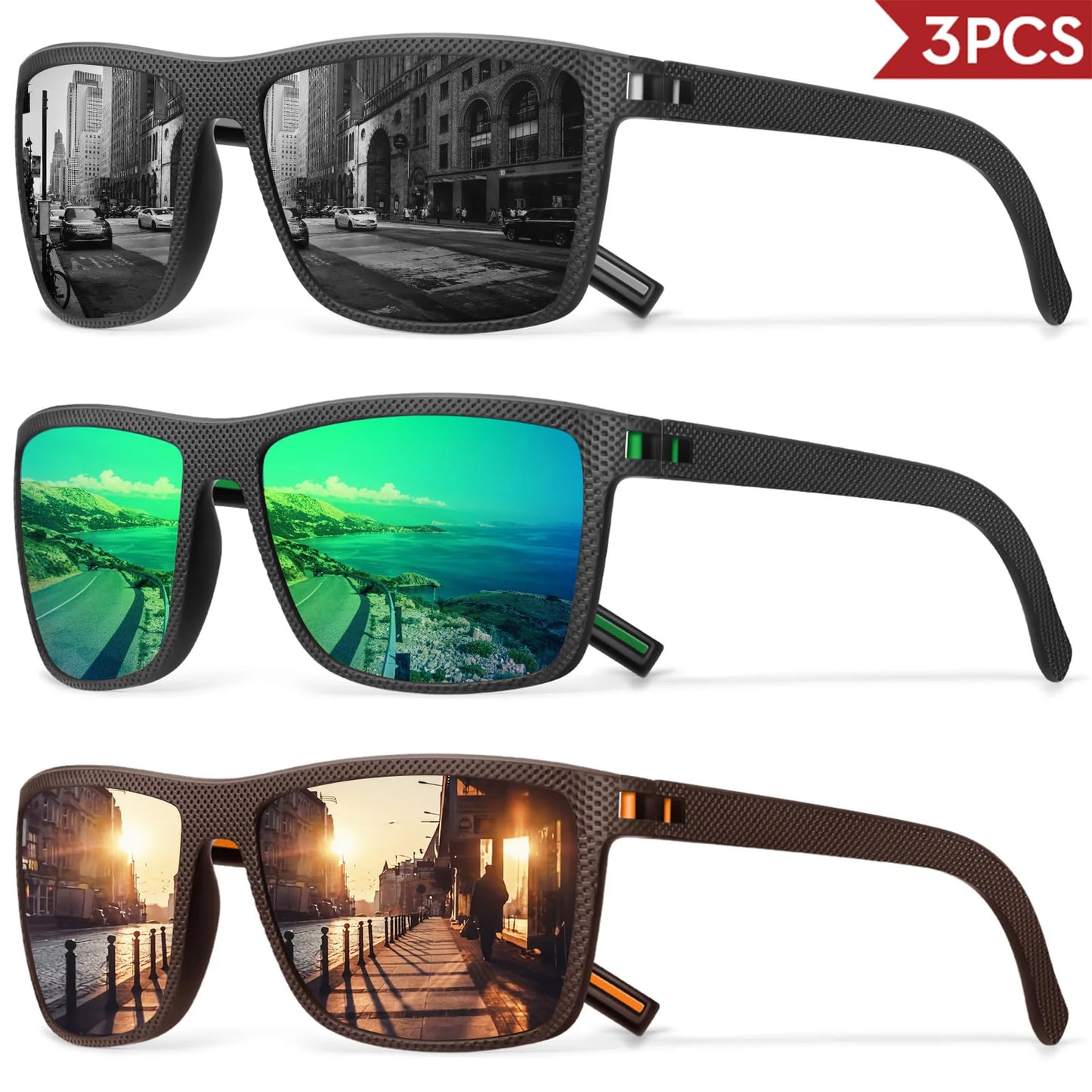 3/4 Pack New Designer Box Polarized Colorful Sunglasses