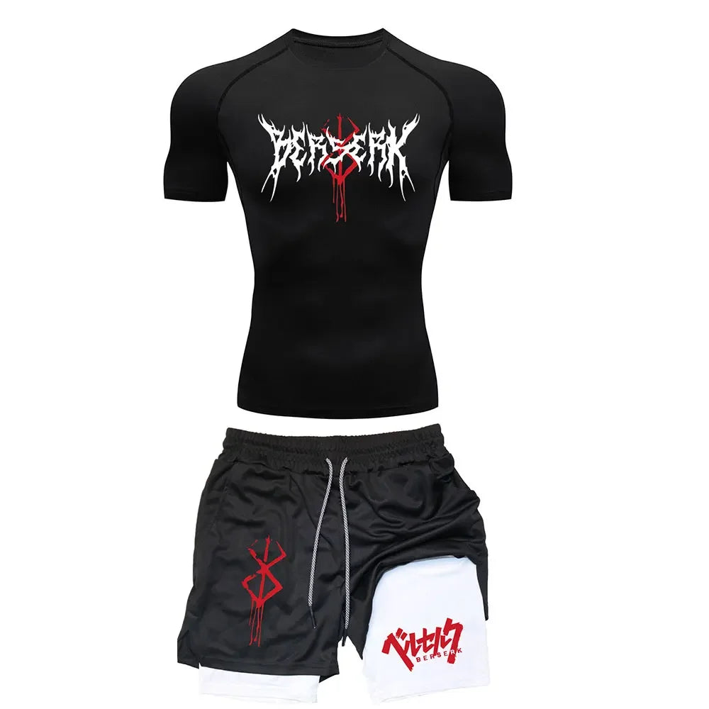Anime Berserk Compression Set Men's Workout Gym Tshirts Breathable Running Shorts Quick Dry Sports Rash Guard Sportwear Set 3