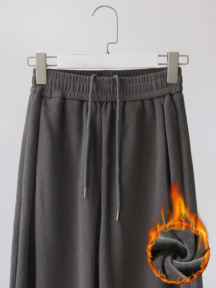 Winter Warm Sweatpants For Women High Waist Jogger Velvet Wide Leg Trousers Women's Sports Pants Autumn Fleece Sweatpants Women 8