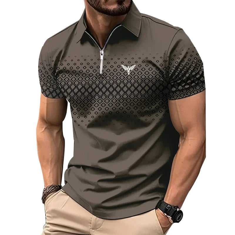Men Personality Summer Fashion Sport Short Sleeve Casual Lapel Zipper Polo Shirt Men Print Polyester Quick Drying Polo Shirt Top 4