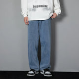 Korean Solid Colors Men's Casual Long Jeans Classic Man Four Seasons Straight Denim Wide-leg Pants Light Blue Grey Black 3XL 4