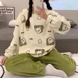 Autumn Winter New Warm Flannel Women's Pajamas Set Long-sleeved Trousers Two-piece Set Cute Soft Home Wear Clothes for Women 10