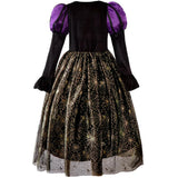 2025 Halloween Easter Festive Party Girl Cosplay Classic Witch Purple Print Long Sleeve Dress Evil Horror Set Baby Birthday Gift 2