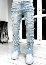 Men’s Slim Fit Patchwork Distressed Jeans