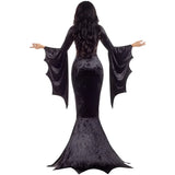 Costume Morticia Addams Long Train Dress Halloween Terror Dark Outfit Gothic Gown Robe Bat Sleeve Horror For Adult 2