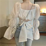 Women’s French Bow Puff-Sleeve Blouse