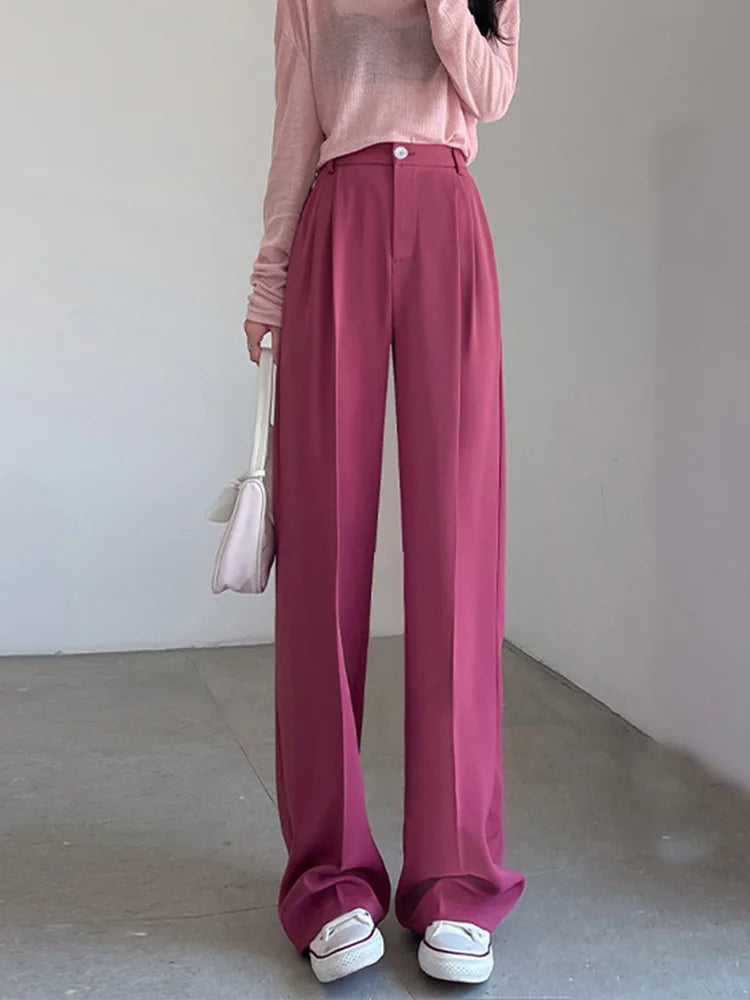 New-Women-Pants-Fashion-High-Waist-Stright-Long-Wide-leg-Suit-pants-Female-Casual-Spring-Summer