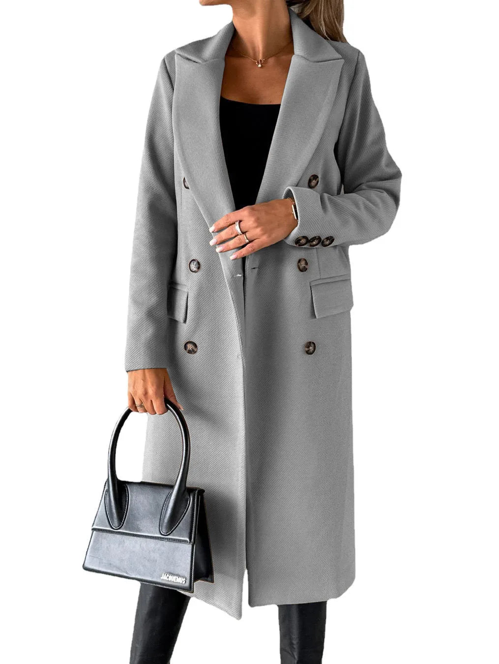 Women’s Slim-Fit Double-Breasted Wool-Blend Coat