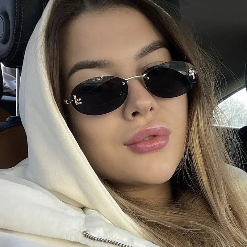 Women's Retro Rimless Oval Cat Eye Sunglasses - UV400 Frameless Sun Glasses 3