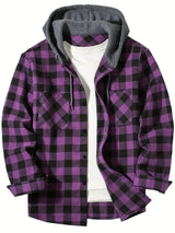 Youth Fashion Street Hooded Plaid Shirt Men's Slim Fit 6