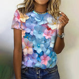 3D Floral Print Women's T-Shirt - Summer Casual Tee 5