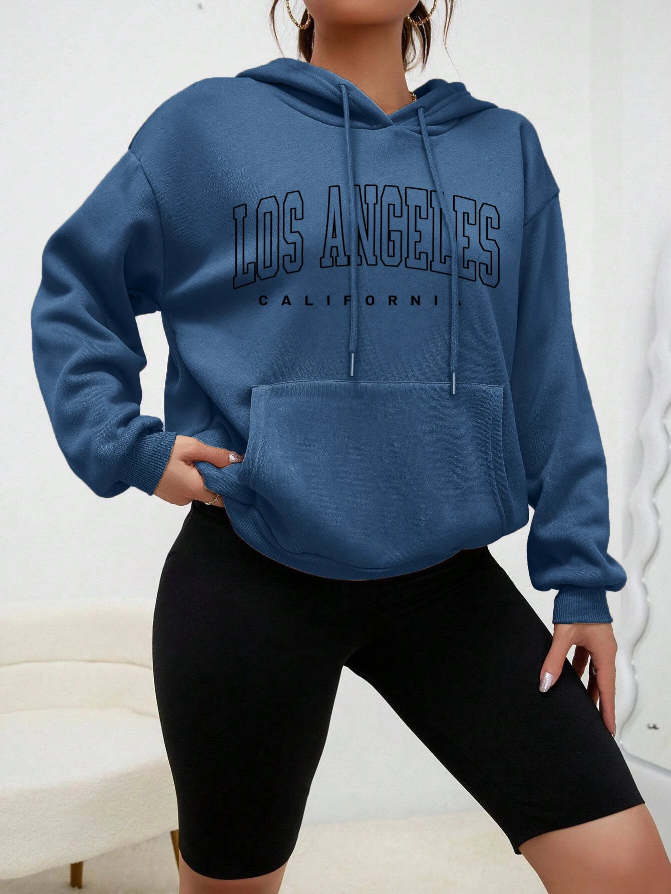 Los Angeles Letter Design Fleece Hoodie