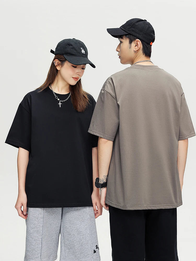 260GSM Summer T Shirt Men Korean Fashion Short Sleeve Loose Basic T-shirts Solid Tops Oversized Tee Unisex 4