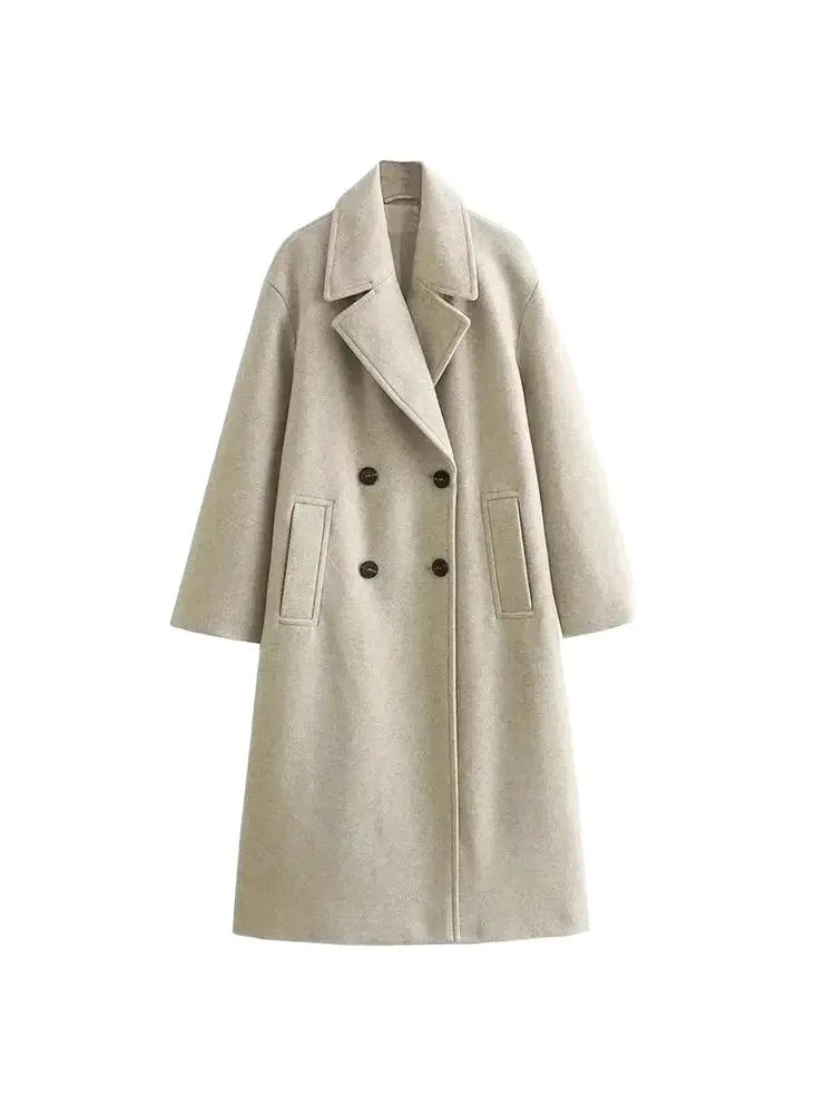 Women's Soft Loose Woolen Coat, Long Sleeve, Welt Pockets, Oversized, Female Outerwear, Chic Overcoat, Fashion 5