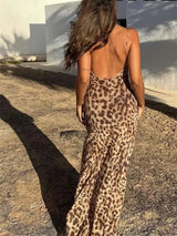 Leopard Print Long Dress Women Tulle Backless Slip Dress Woman 6