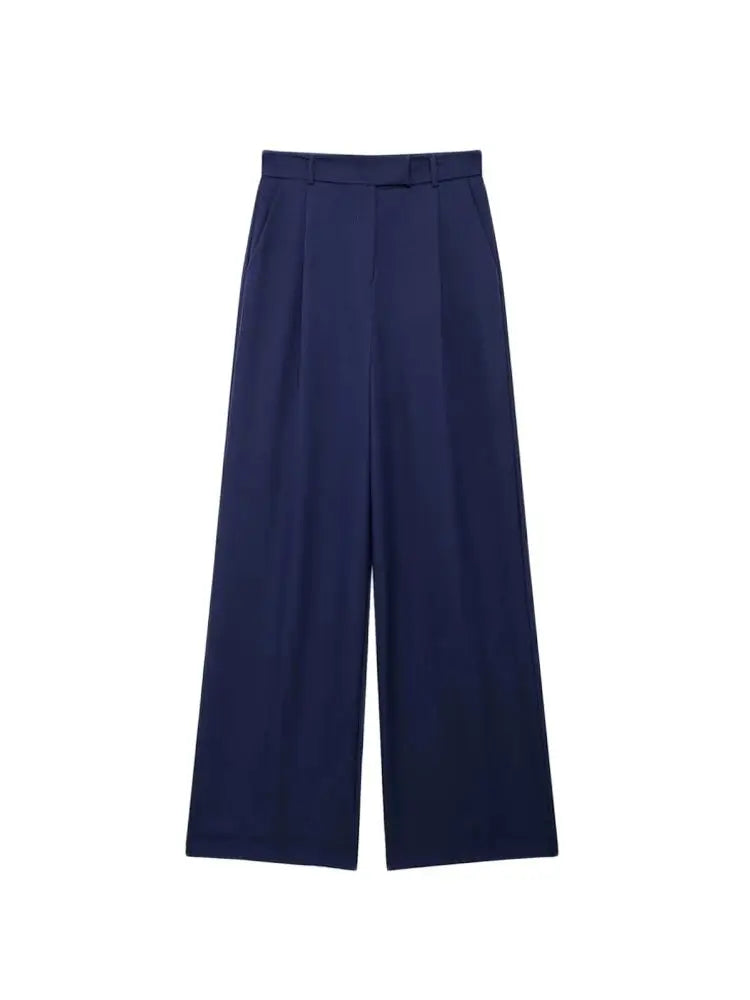 Women Fashion With Darts Front Pockets Wide Leg Pants Vintage High Waist Zipper Fly Female Trousers Mujer 5