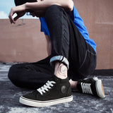 Men's High-Top Canvas Sneakers Slip-On Lace-Up Casual All-Black Basic Skate Shoes for Students Flat Sole Comfortable Sport Shoes 3