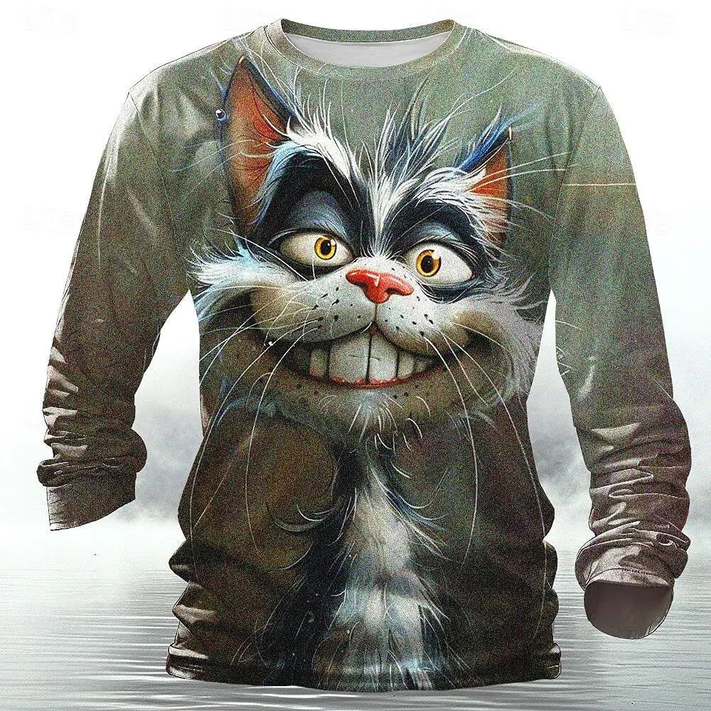 Funny 3D Animal Print Mens Top Fashion Cotton Long Sleeve T-shirt Men 2