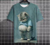 Funny Cat Graphic T-Shirt - Men's Casual Short Sleeve Oversized Tee