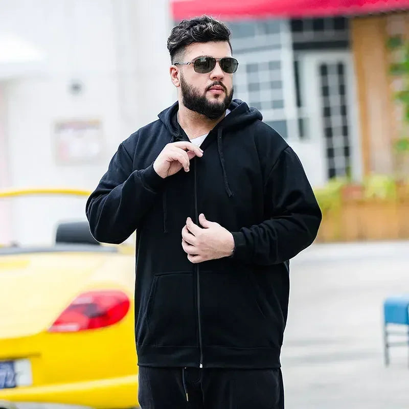 Big Size Hoodie Men Hood Long Sleeve Sweatshirt Male Zip-up Loose Cotton Fleece-lined Casual Top Zipper Large Fat Plus 10XL 12XL 3