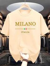 Men's summer 100 cotton fashionable casual loose plus size MILANO ITALIA pattern printed sports round neck short sleeved T-shirt 4