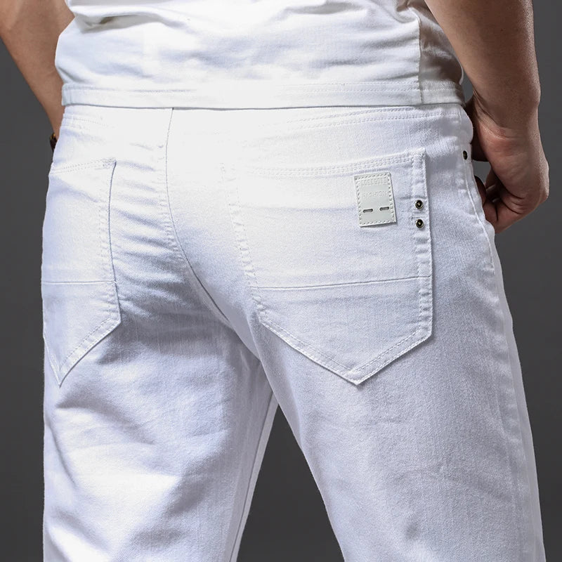 Men’s Classic White Slim-Fit Stretch Jeans
