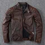 2025 New Leather Jacket Top Layer 100% Cowhide Leather Clothes Men's Stand Collar Motorcycle Clothes  Autumn Winter Plus Size 6