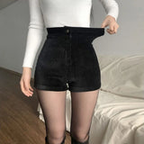 Women's Black Goth Pants Shorts High Waist Spring Autumn Fashion Tight Sexy Stretch Y2K Corduroy Female Casual Pants 1