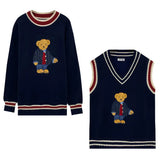 2024 Autumn Winter Women's Vest Japanese Style Cartoon Bear Pullover Vest Sweater Oversize Harajuku Kawaii Clothes Knitted Vest 5