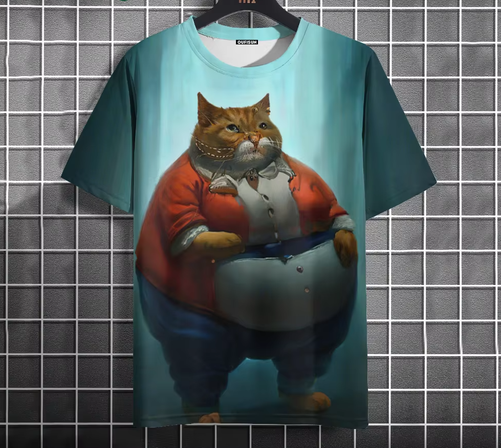 Men’s Oversized Funny Cat Graphic Tee