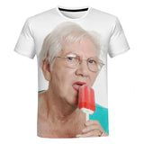Y2K Top Fashion Senior Women Licking Popsicle 3D Print T Shirt Summer Men T-shirt Kawaii Grandma Fun Popsicle Short Sleeve Tees 2