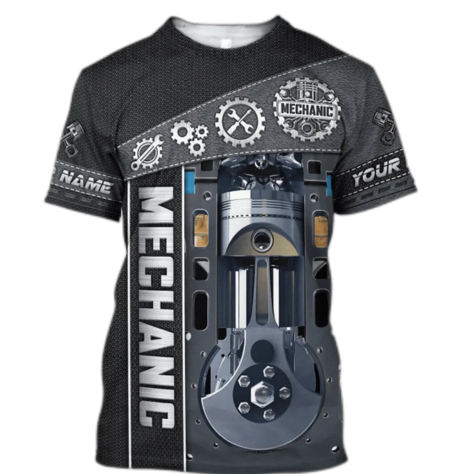 Men's Vintage Mechanic T-Shirt | Personalized Name 3D Print | Casual Summer Top | Oversized Pullover | 5XL 2