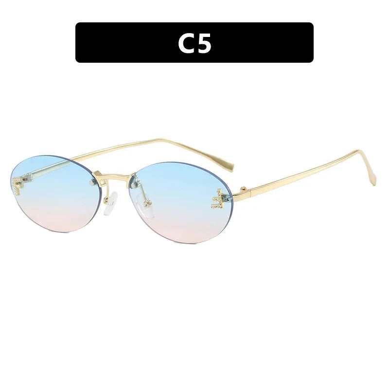 Retro Rimless Oval Cat-Eye Sunglasses