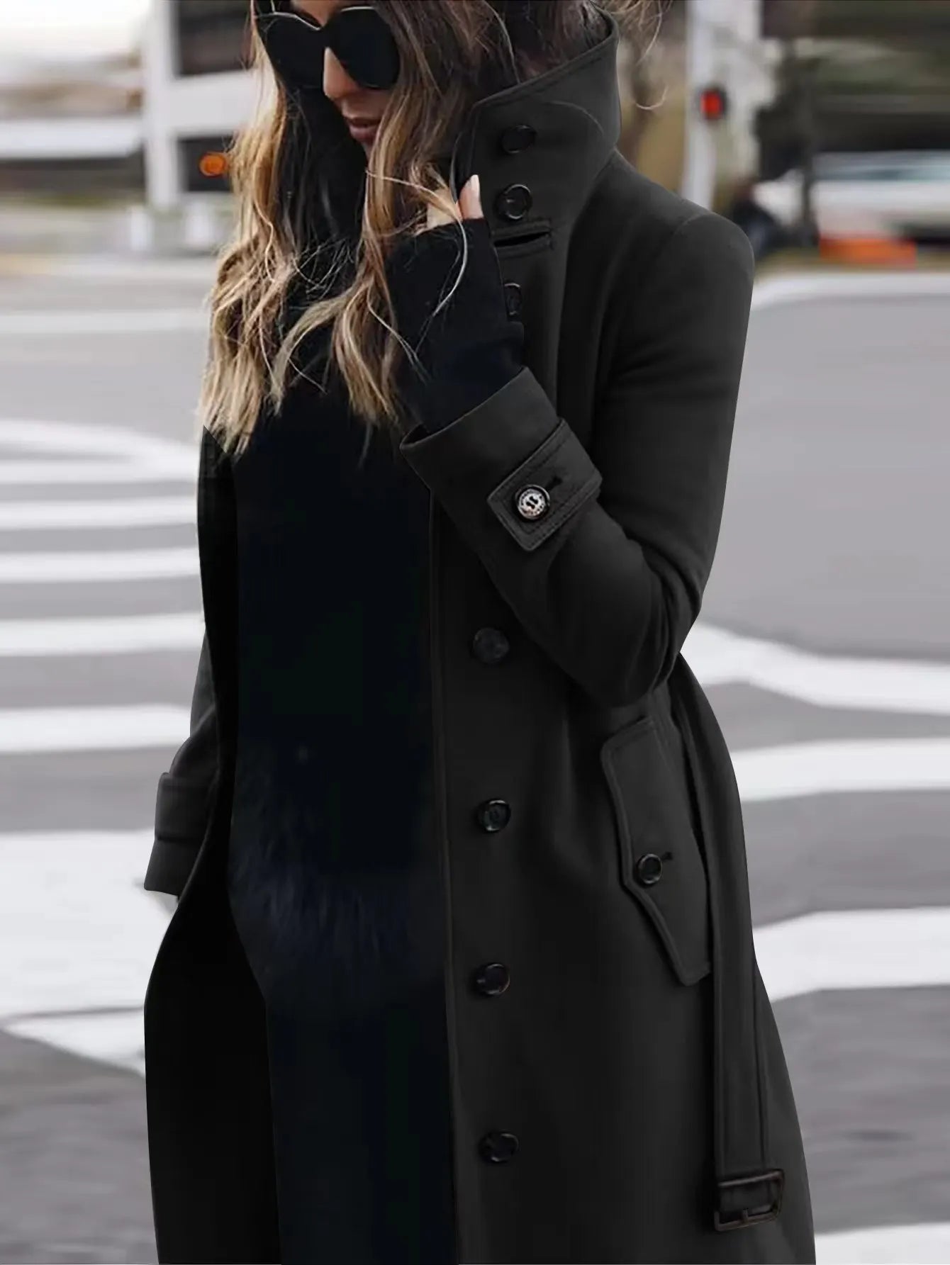Stylish Women's Double-Breasted Long Coat