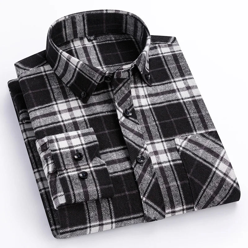 Autumn-Thick-Flannel-Shirt-Plaid-Shirts-Standard-Fit-For-Men-Long-Sleeve-Pure-Cotton-Fashion-Single