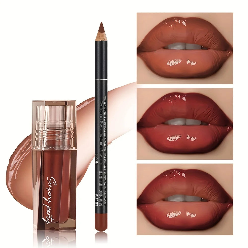 Hydrating Lip Gloss & Lip Liner Set - Define Your Lips with 3D Precision,Perfectly Versatile for Every Makeup Style 2