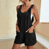 Fashion Women's Jumpsuit Summer 2025 Strappy Sleeveless Casual Loose Solid With Pockets Short Overalls Office Ladies Streetwear 4