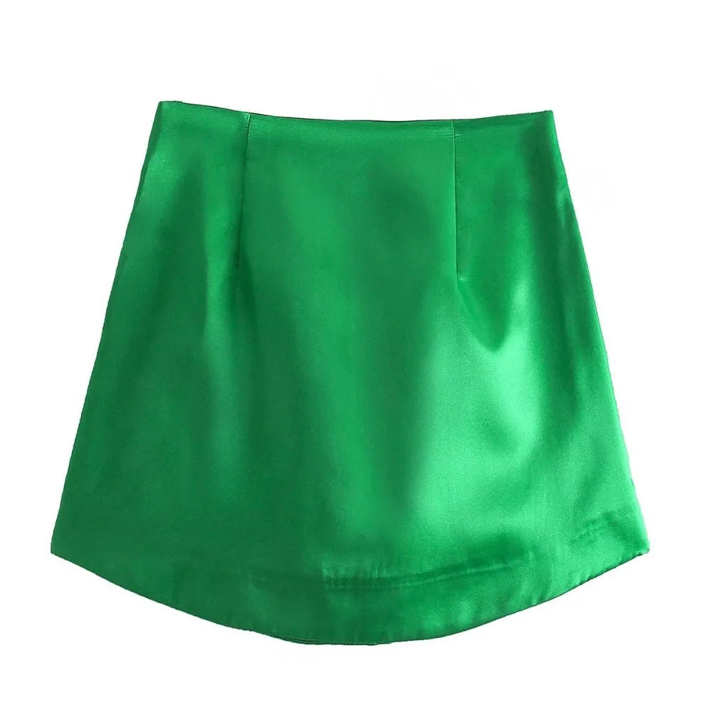 Slim-Chic-Elegant-Women-Mini-Skirts-Green-Satin-High-Street-Solid-Side-Zipper-Sexy-Bodycon-Skirt