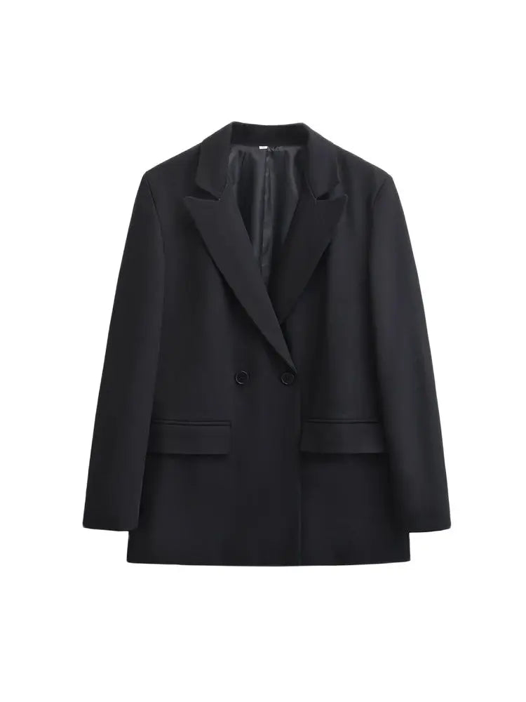 Women's Double Breasted Office Wear Blazer Coat, Long Sleeve, Flap Pockets, Female Outerwear, Chic Tops, Fashion 4