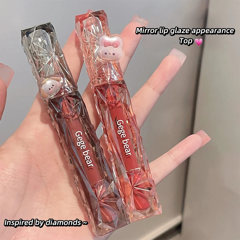 Gegebear Crystal Transparent Lipstick - Long-Lasting Mirror Glaze Easy to Color Lip Gloss with White Drill Detail for Smooth Fin 3