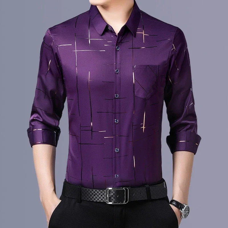 Men's Casual and Fashionable Long Sleeved Printed Shirt, Non Ironing and Wrinkle Resistant Business Top TheFashionFever 5
