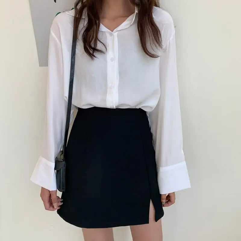 Skirts Women Split Elegant Office Ladies Spring Mujer Faldas Casual Hot Sale A-line Black   Design Comfortable Ulzzang 4