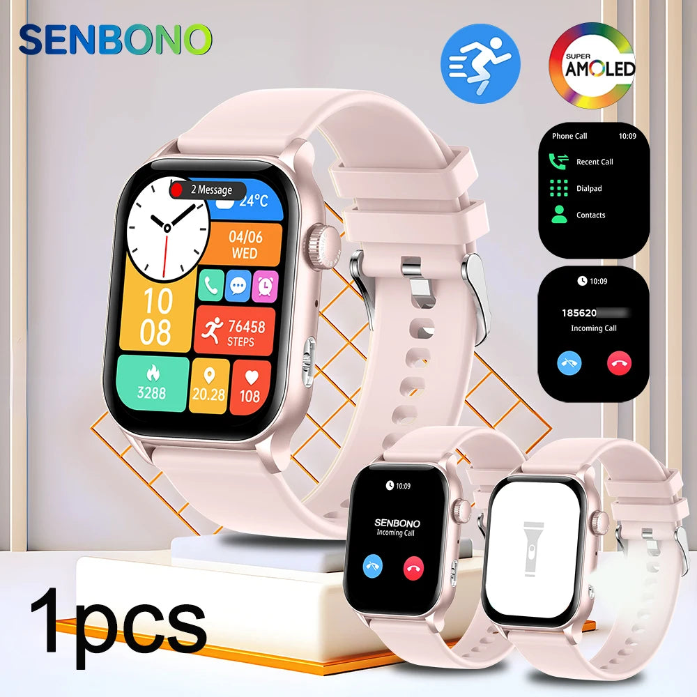 SENBONO-AMOLED-Smart-Watch-Bluetooth-Call-LED-Flashlight-100-Sport-Mode-DIY-Dial-Custom-Camera-Control