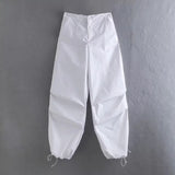 Women Fashion Parachute Cargo Pants Vintage Jogging Trousers High Elastic Waist Female Chic Lady Boot Cut 9