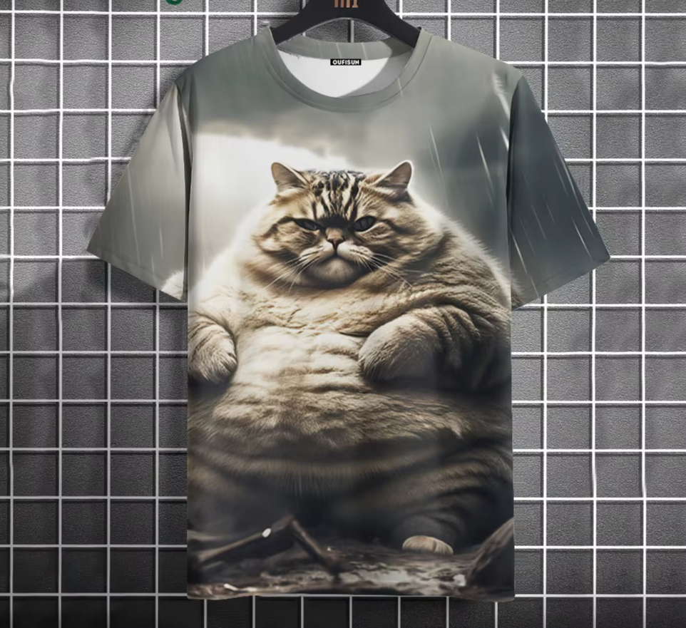 Men’s Oversized Funny Cat Graphic Tee