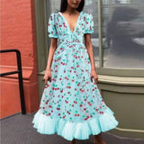 French Style Strawberry Two-Tone V-Neck Gown