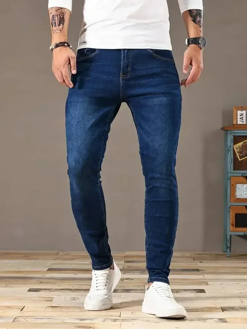 2025 Spring New Mens Slim Fit Classic Skinny Jeans Casual Street Style Casual Mens Skinny Jeans Male Slim Fit Pencil Denim Blue 6