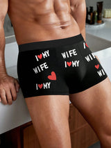 Men's Black Boxer Shorts With I Love My Wife" Print Comfortable Breathable Underpants Underwear